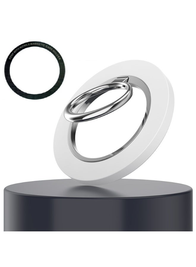 حامل حلقة مغناطيسية للهاتف مع MagSafe، حامل ثابت للهاتف بمغناطيس قوي، قاعدة قابلة للتعديل ضد الخدوش، مناسبة لهواتف iPhone 16 و15 و14 و13 و12، Pro، Pro Max، Mini، Plus، وللحالات المغناطيسية للهواتف والأجهزة التي تعمل بنظام Android، مع حلقة حديدية، أبيض - Image 1